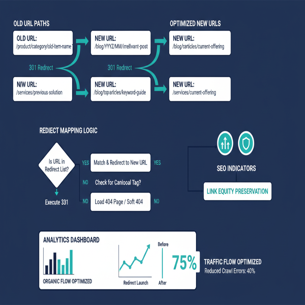 URL Cleanup & 301 Redirect Implementation for NexCommerce Consulting